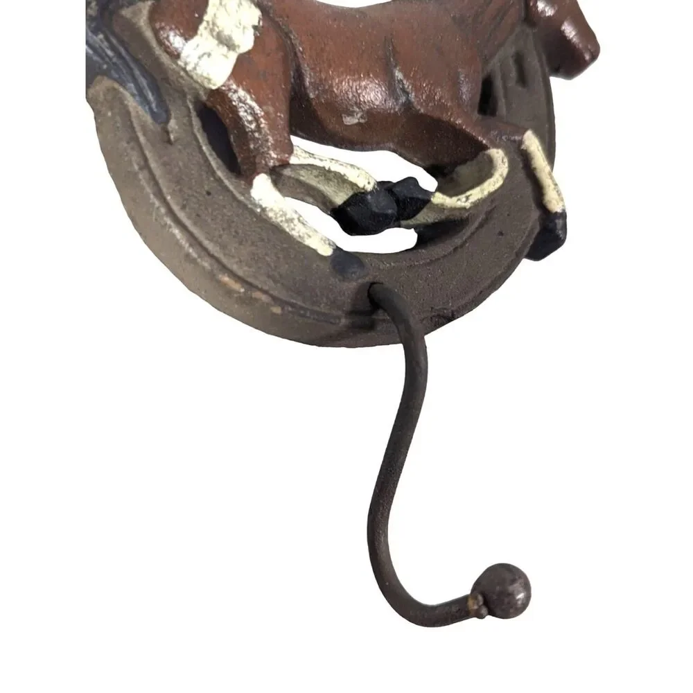 Running Horse and Horseshoe Cast Iron Wall Hook 5.5 x 4-in Country Farm Life NEW